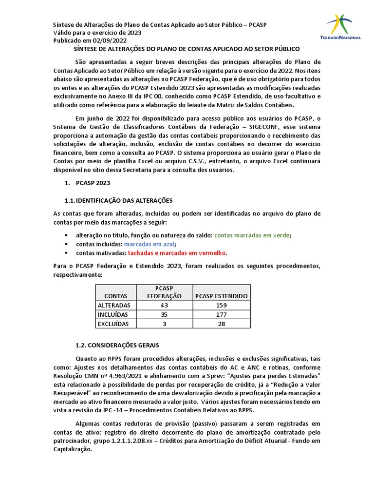 Alterações no PCASP 2023 para Setor Público | PDF | Empréstimos ...