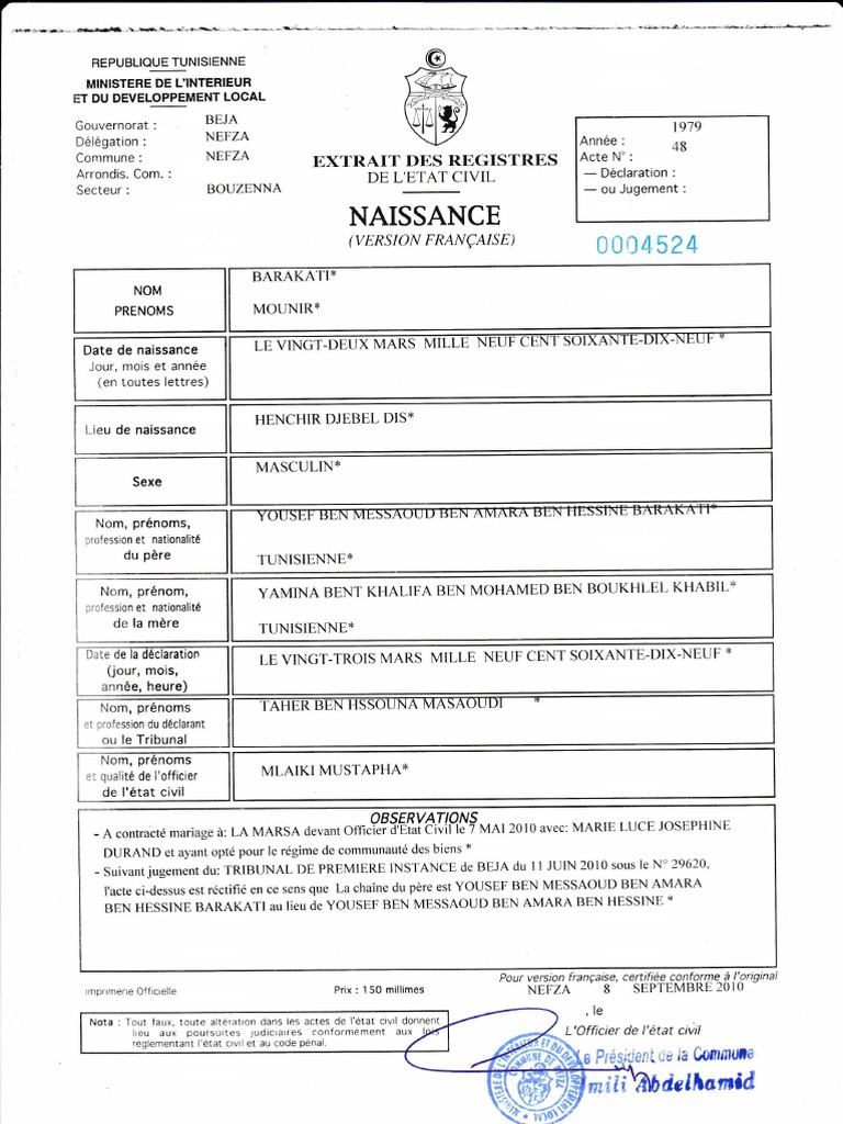 Extrait de Naissance | PDF
