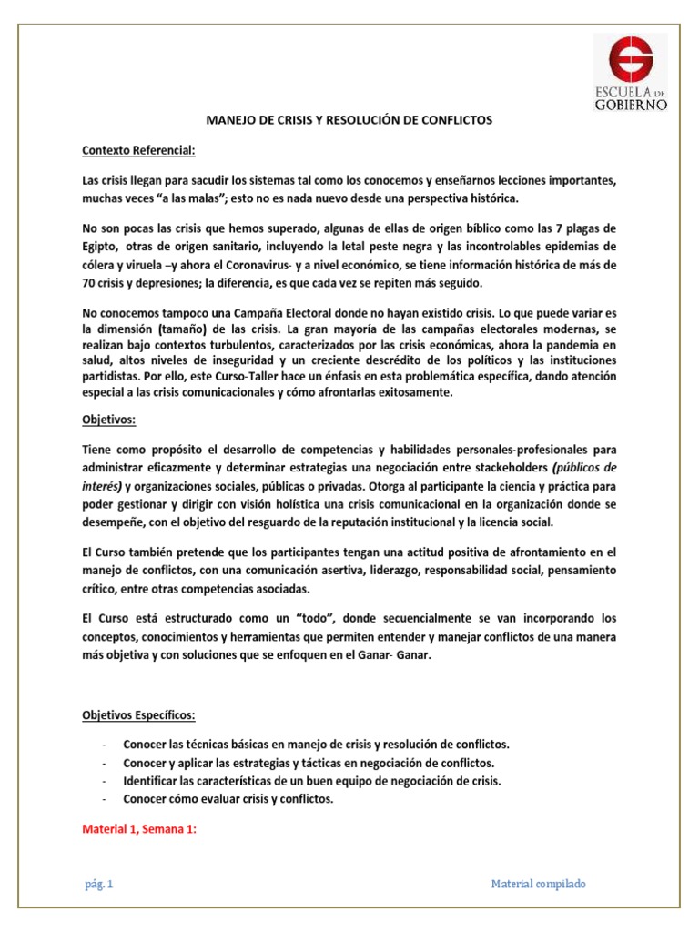 Manejo de Crisis y Resolución de Conflictos | PDF | Conflicto (proceso ...