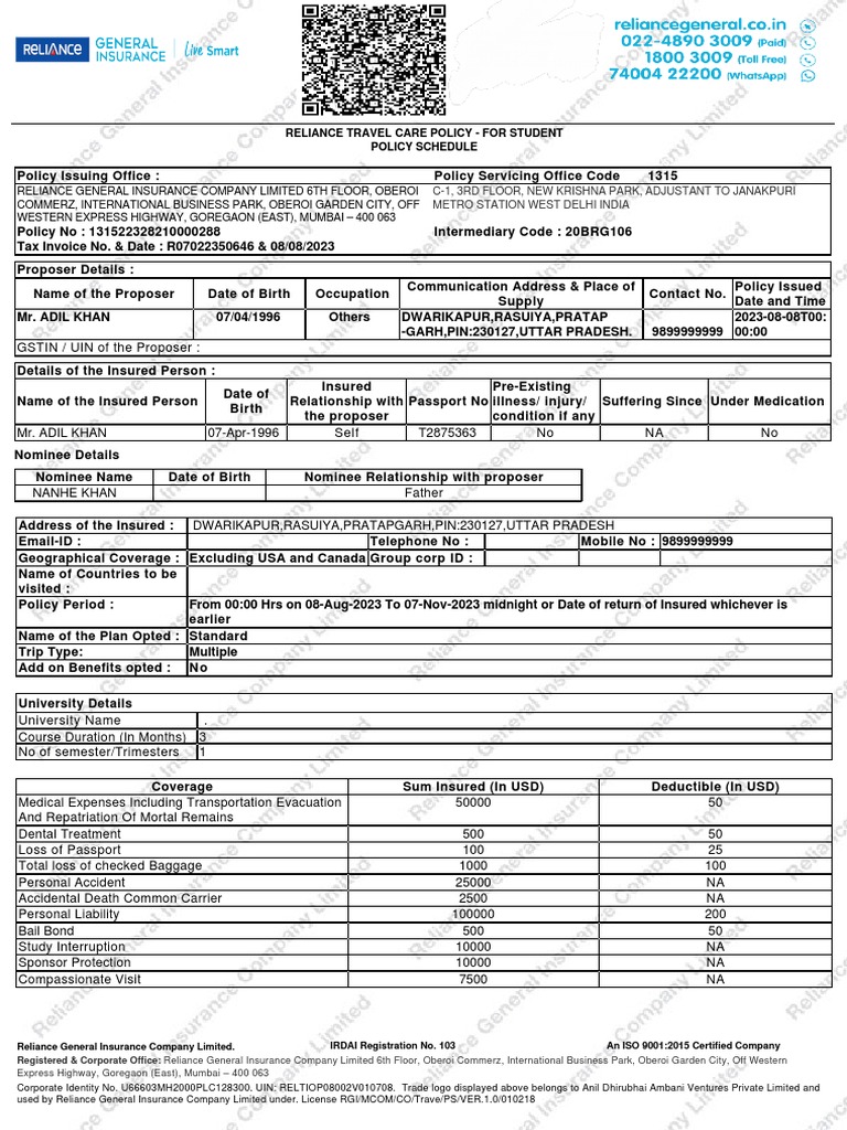 Insurance Adil Khan 08-08-23 | PDF