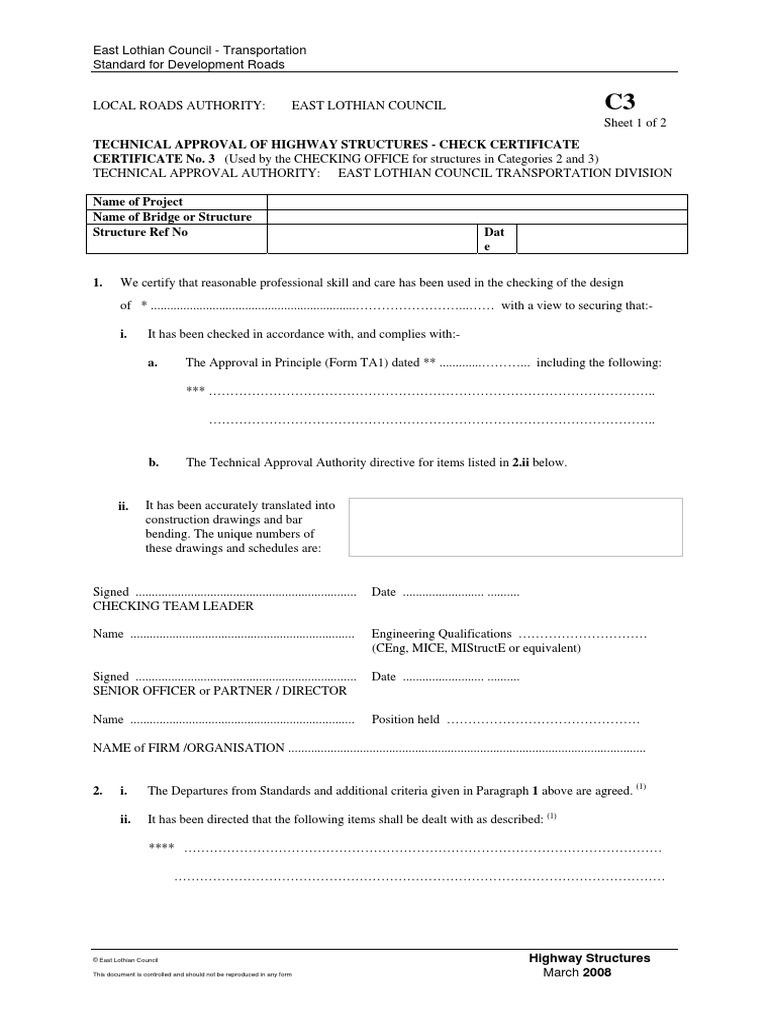 Structures Model Form C3 Check Cert For Cat 2 or 3 Structures PDF