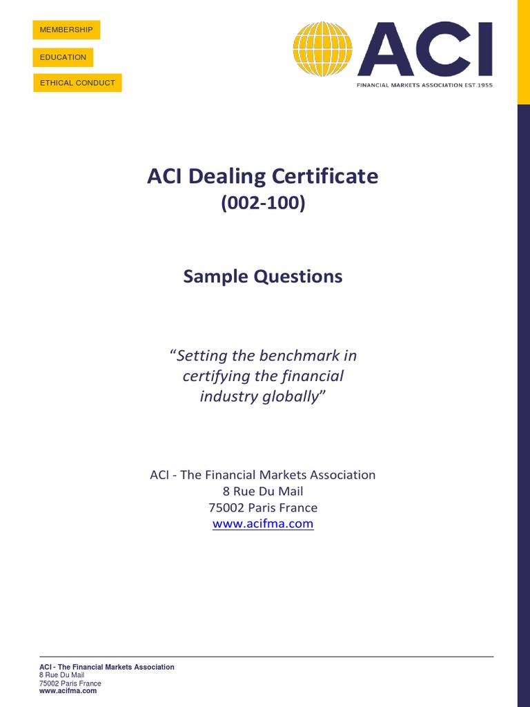 Sample Questions - Aci Dealing Certificate March2019 | PDF