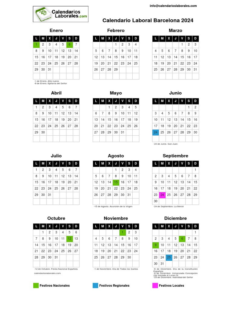 Calendario Laboral Barcelona 2024 | PDF | Festival | Fiestas cristianas ...