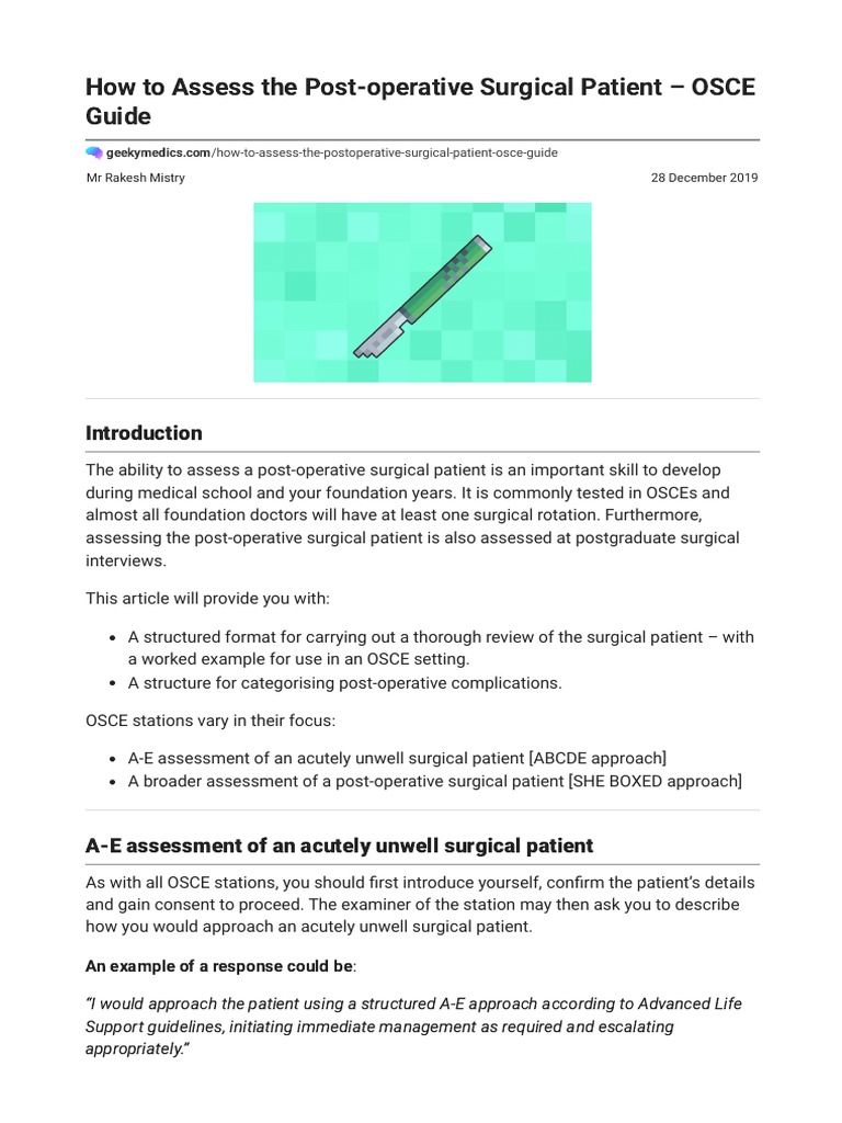 How to Assess the Postoperative Surgical Patient OSCE Guide _ Geeky Medics PDF