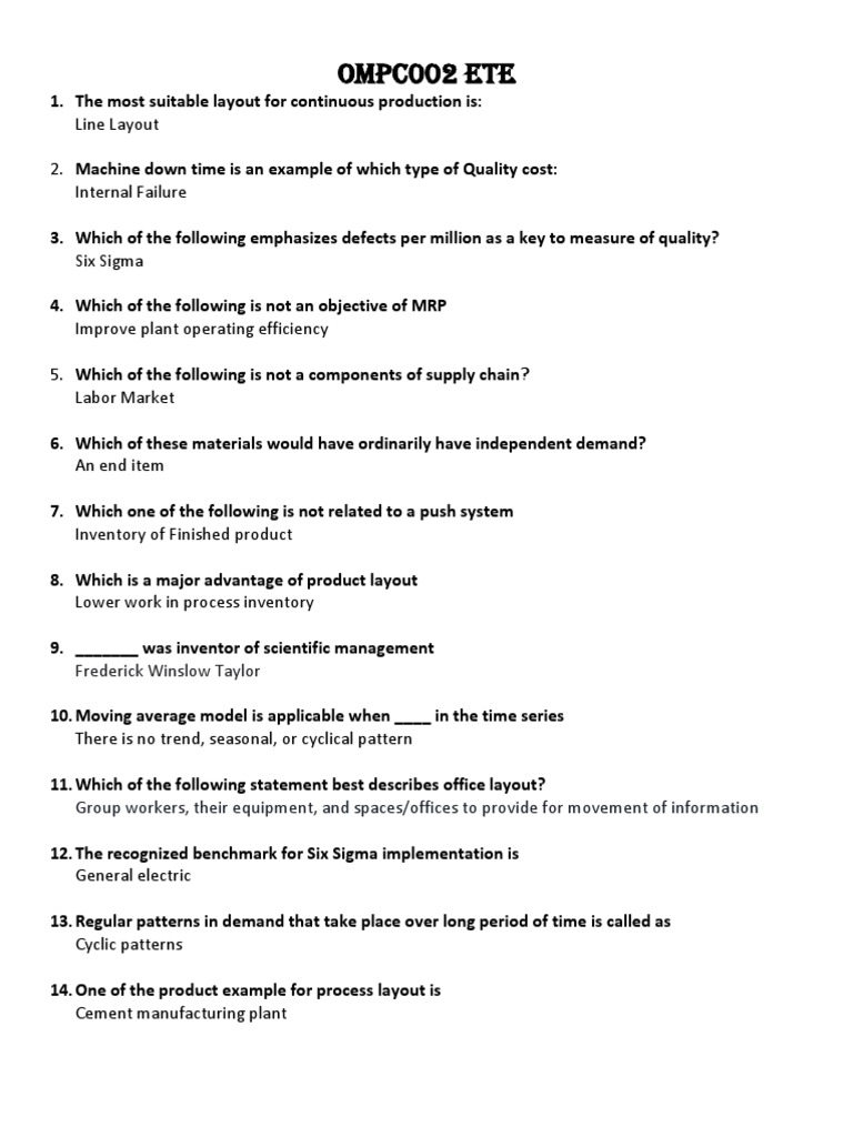 Supply Chain (Final Exam Merge) PDF Quality (Business) Lean