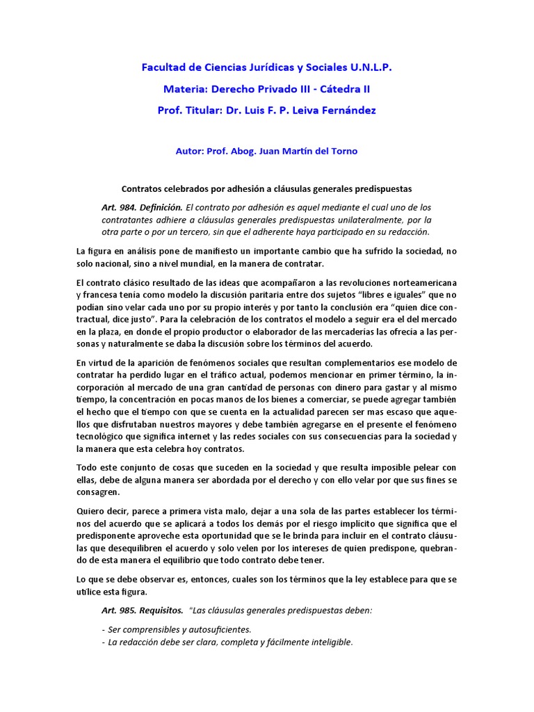 Contratos de Adhesión: Cláusulas y Requisitos | PDF | Derecho civil ...