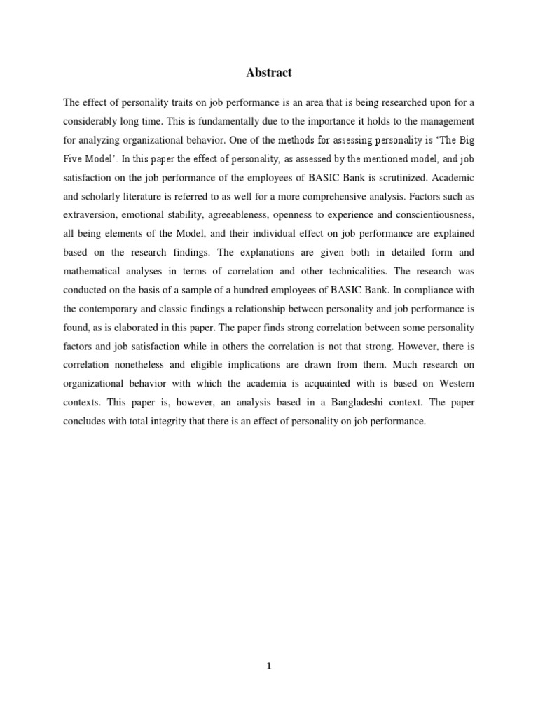 Effect of Personality Traits On Job Perf | PDF | Extraversion And ...