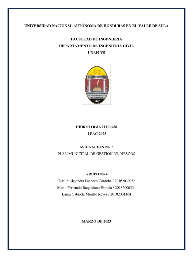 Plan Municipal De Gestión De Riesgos Pdf Riesgo Inundar