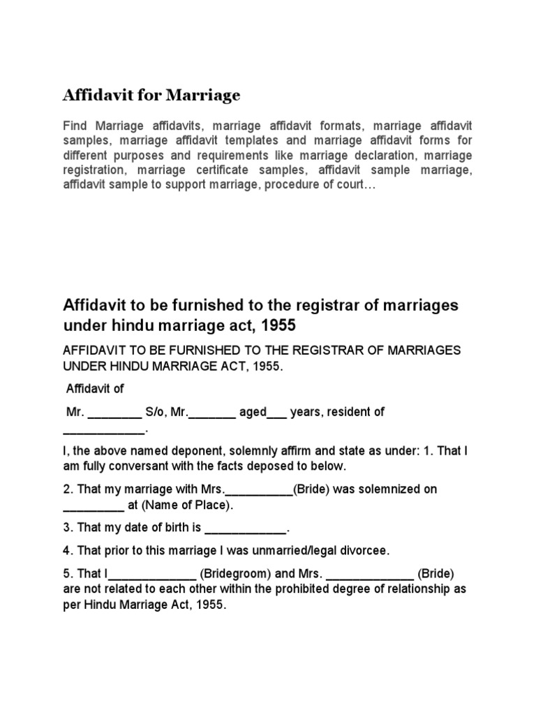 Marriage Affidavit Formats and Samples | PDF