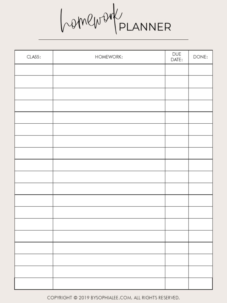 Homework Planner Printable - Gray | PDF