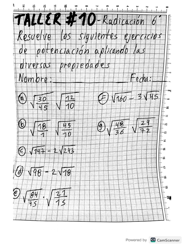 Taller 10 Ejercicios De Radicales Pdf