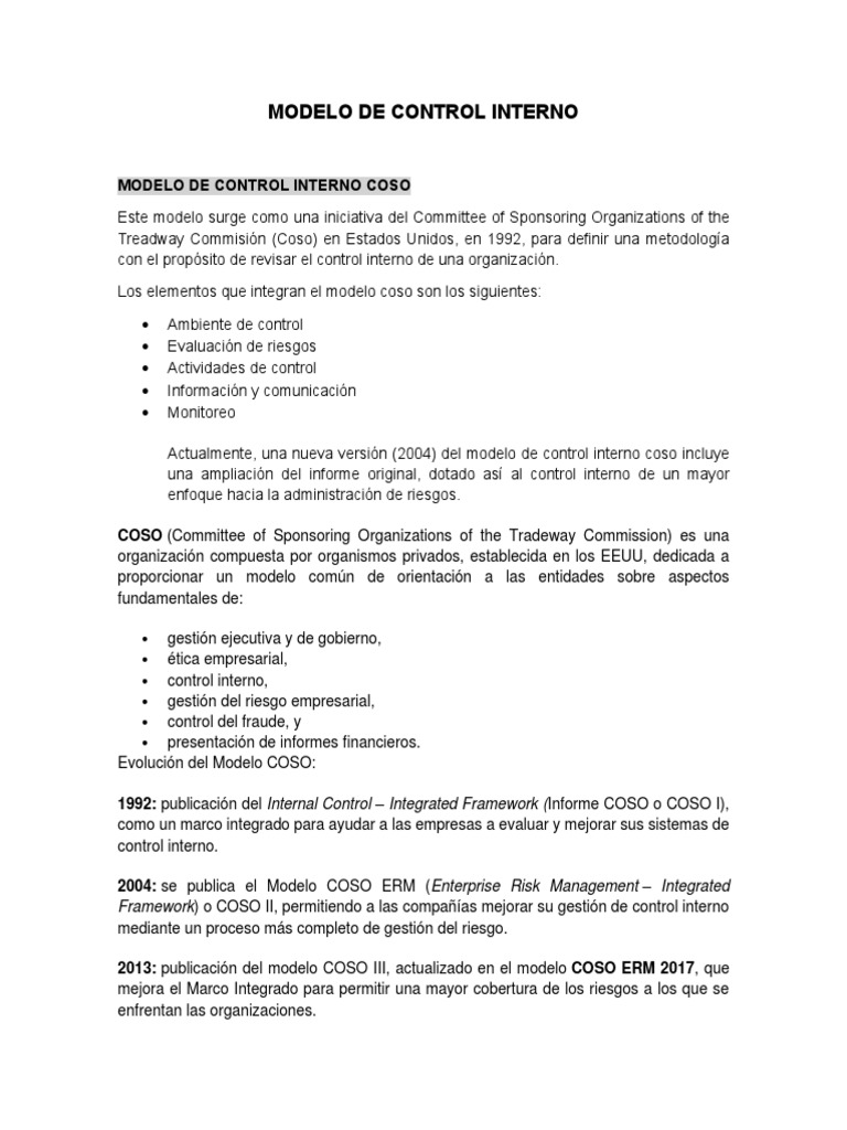Modelo COSO de Control Interno | PDF