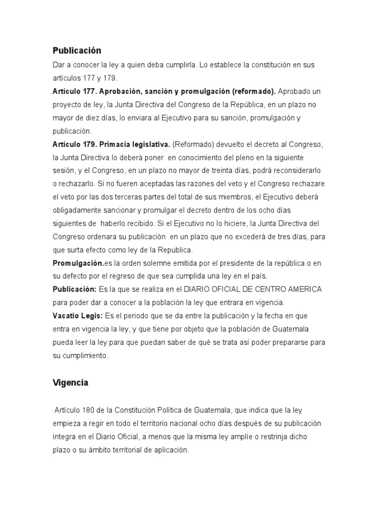 Vigencia y Publicación de Leyes en Guatemala | PDF