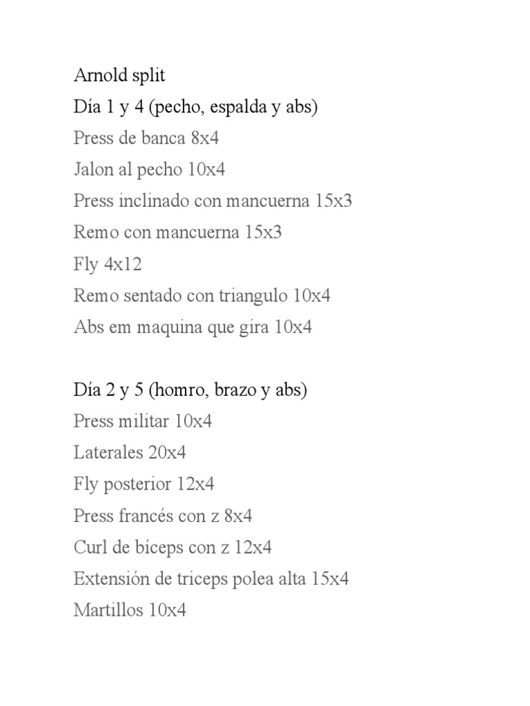 Rutina Arnold Split 6 Días | PDF