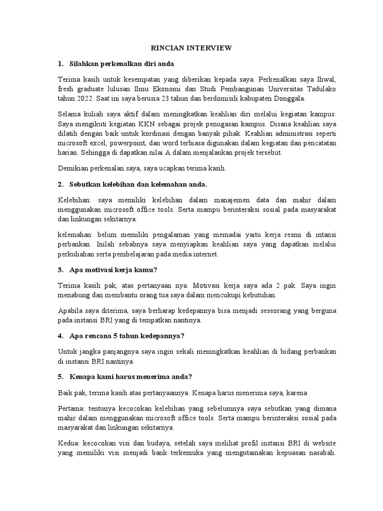 Tips Sukses Interview Kerja BRI | PDF | Karier & Perkembangan | Bisnis
