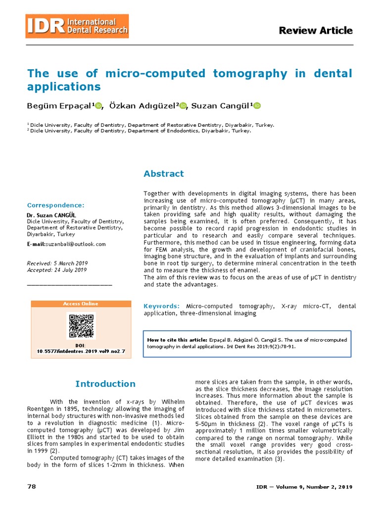 The Use of Micro-Computed Tomography in Dental Applications | PDF ...