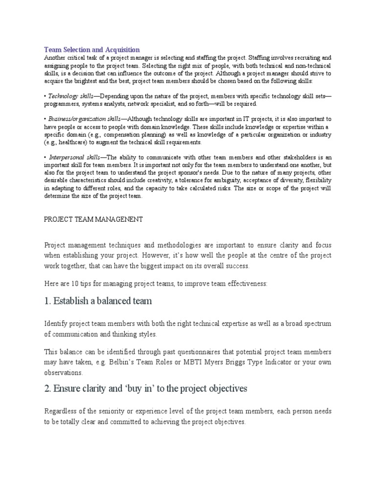 PROJ MANAGEMENT Team Selection and Acquisition | PDF | Career & Growth