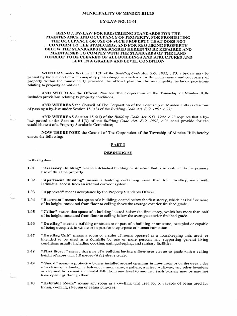 By Law 11 61 Standards For The Maintenance Occupancy of Property | PDF