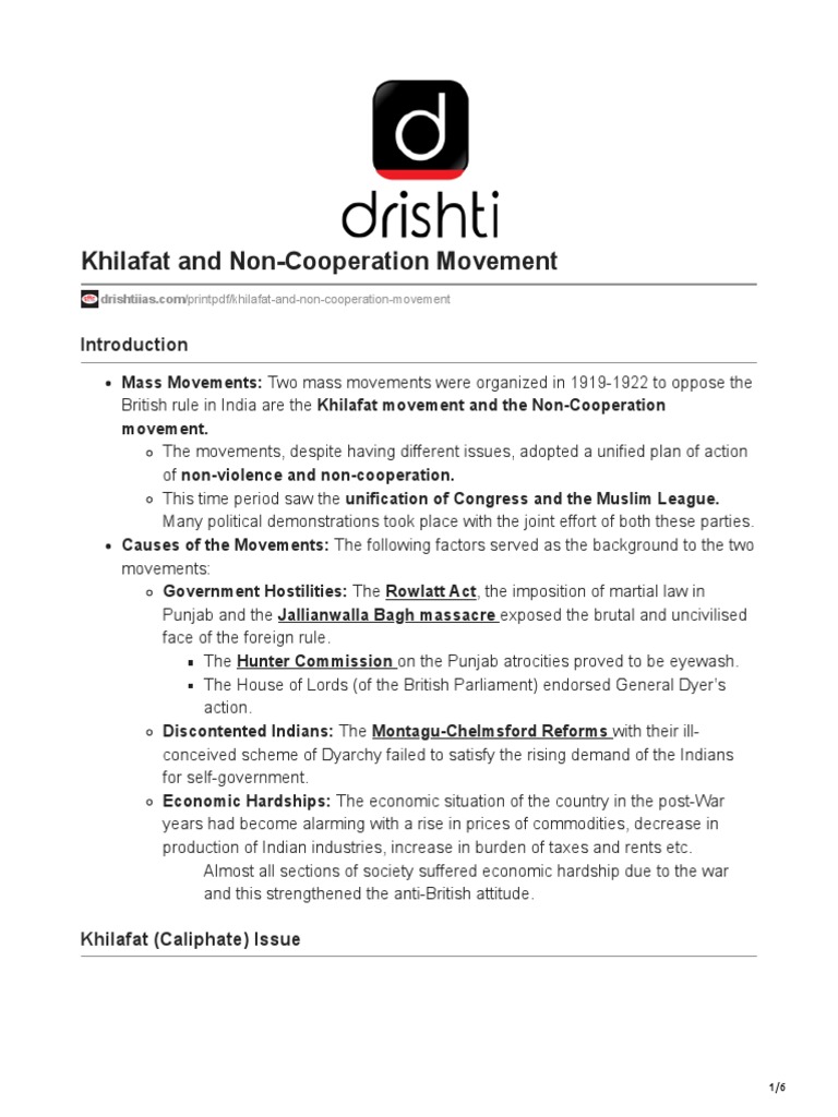 Khilafat and Non Cooperation Movement | PDF