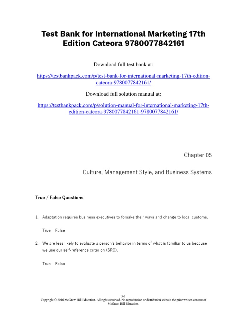 International marketing 17th edition cateora test bank 1 pdf