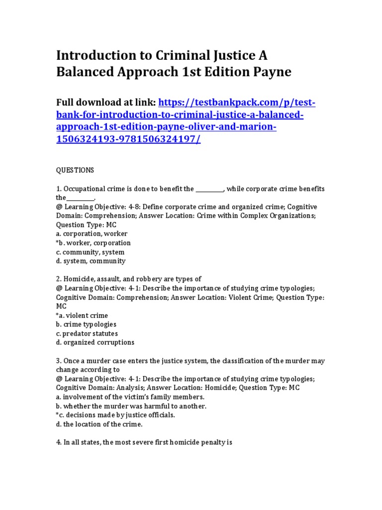 Introduction to criminal justice a balanced approach 1st edition payne