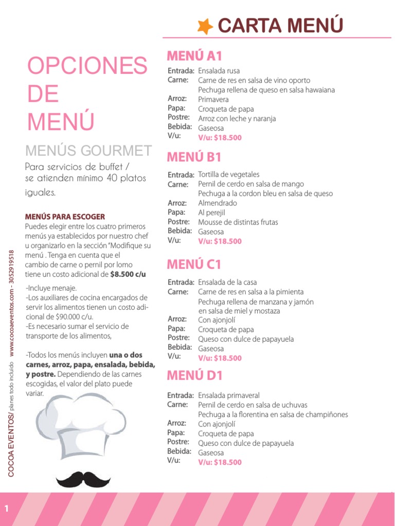 Menú Gourmet para Eventos Cocoa | PDF