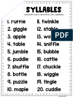 C.Le Syllables: Draw A Line To Separate Each Word Into Two Syllables