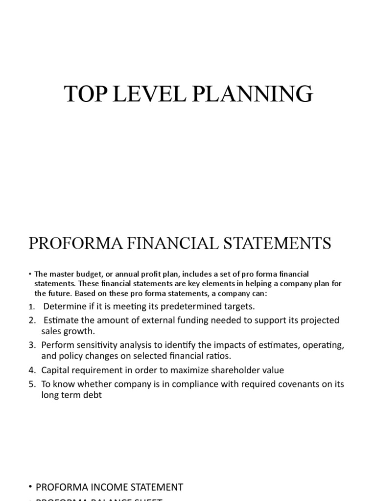 Pro Forma Financial Statement Planning | PDF | Finance & Money Management