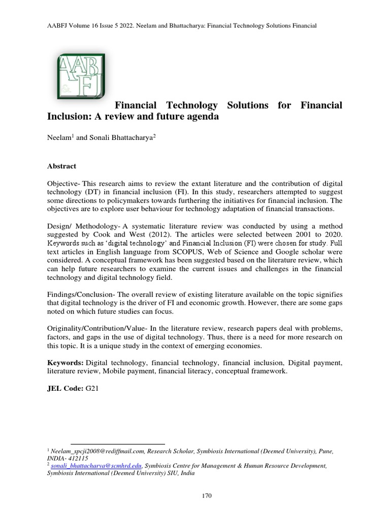 Financial Technology Solutions For Financial Inclu Pdf Financial