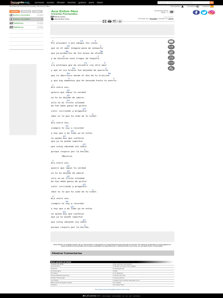Aca Entre Nos Vicente Fernandez Acordes Pdf