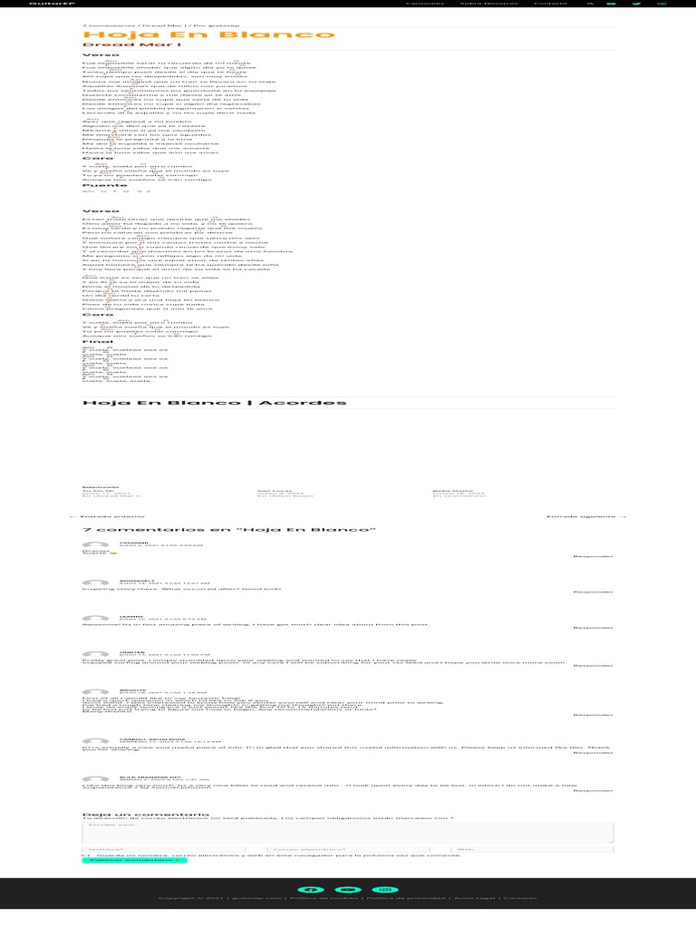 Hoja en Blanco Dread Mar I Letra y Acordes GuitarEp PDF