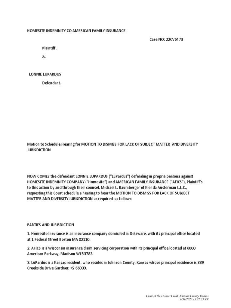 2023.01.31 Doc. 17 Motion To Schedule Hearing For Motion To Dismiss