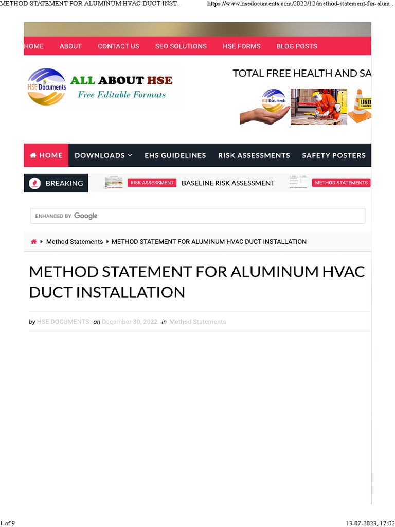 Method Statement HVAC Duct PDF