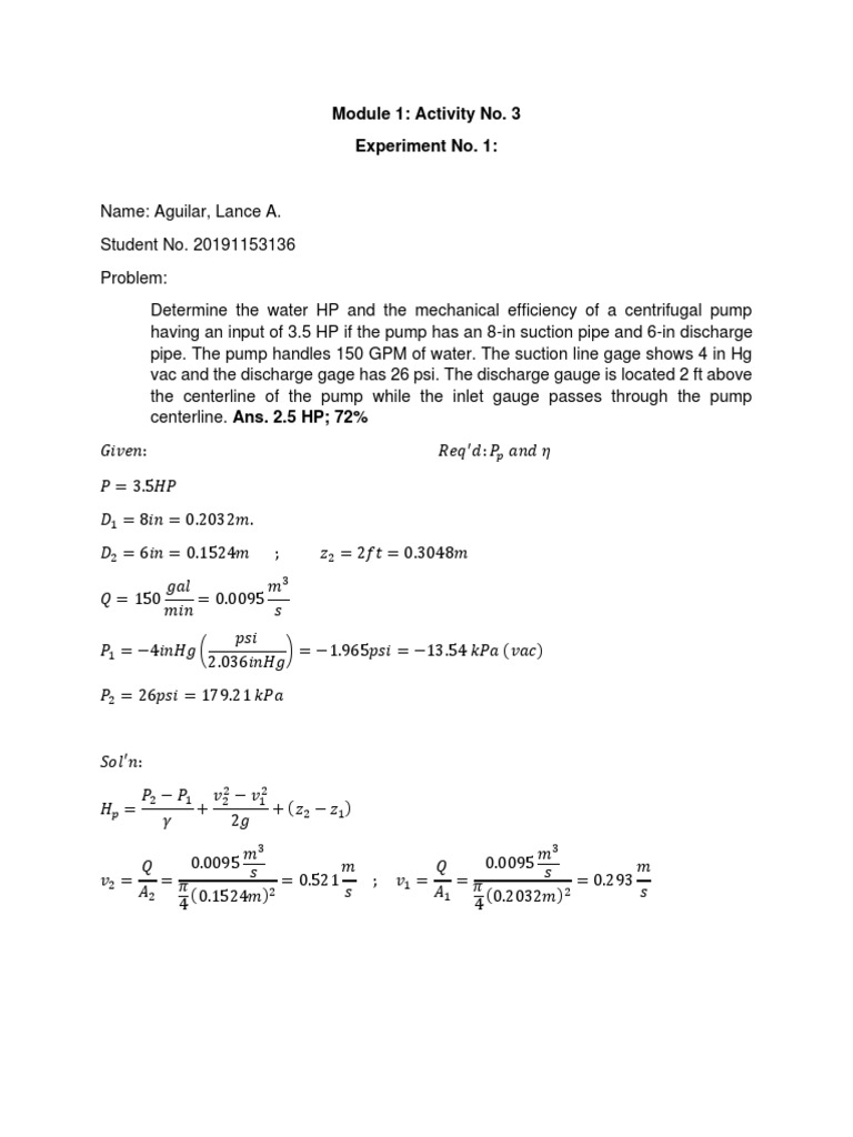 Centrifugal Pump Efficiency Analysis | PDF