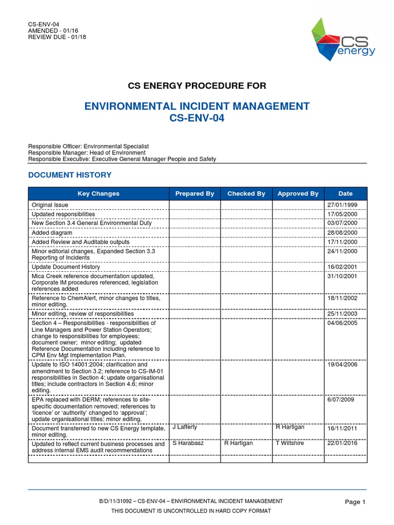 Environmental Incident Management Procedure | PDF | Incident Management ...