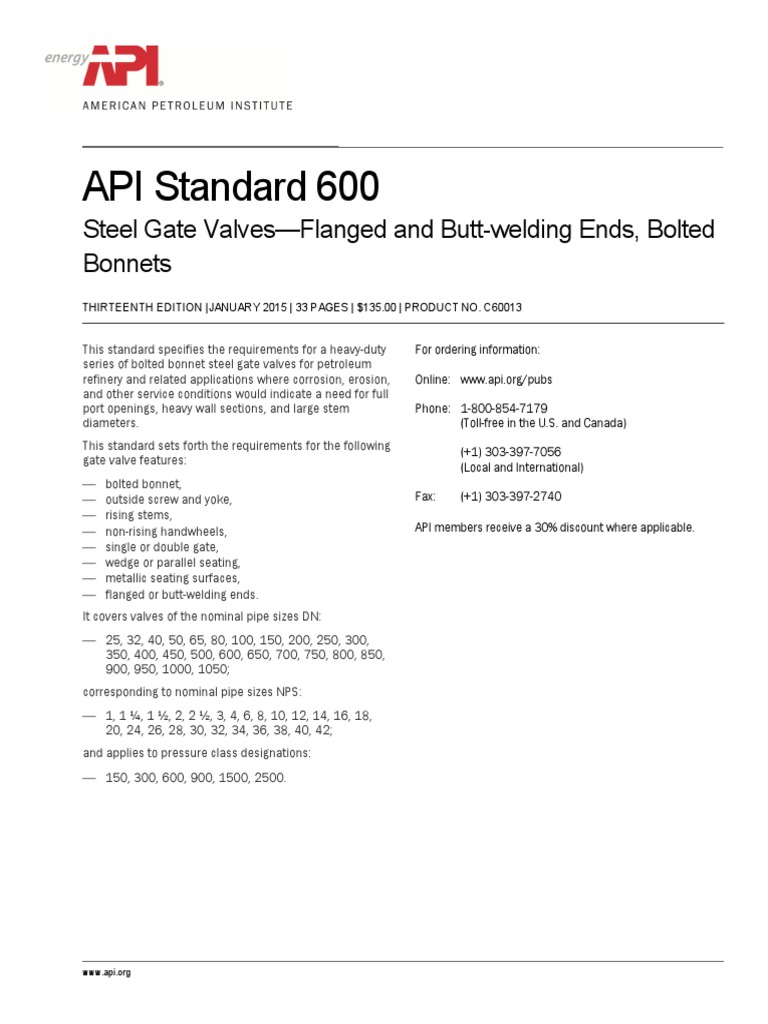 API 600 Steel Gate Valves Standard | PDF | Home & Garden