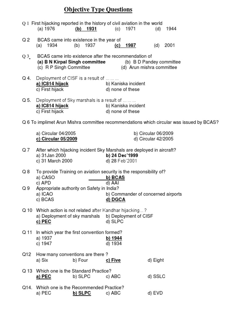Objective Type Questions With Answers | PDF