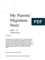My Parents' Migration Story: Class: 9.7 Yiwen Pan