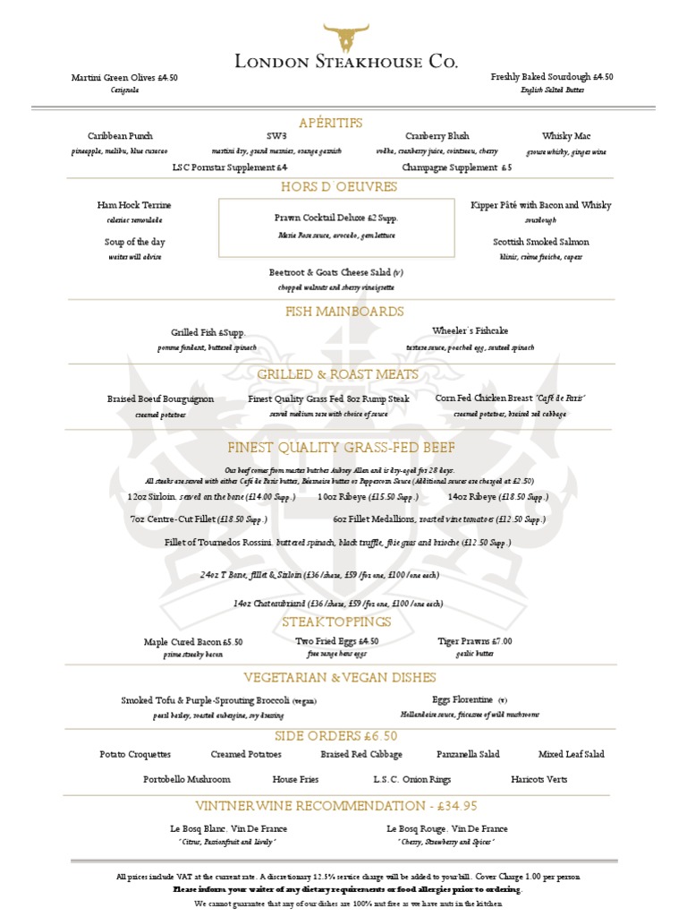 London - SteakHouse - Three Course and Cocktail Set Menu | PDF