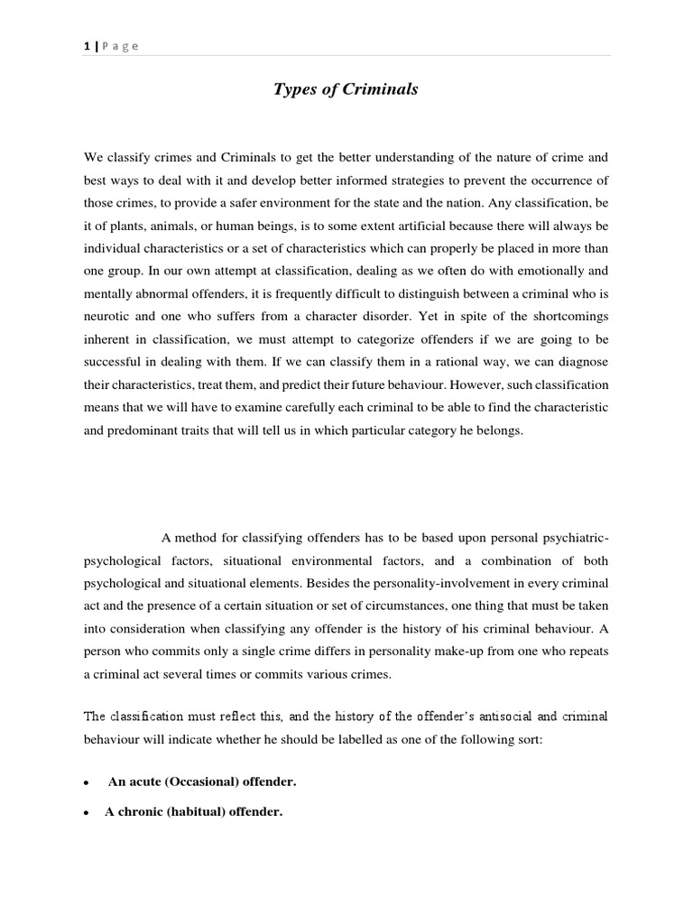 Types Of Criminals Pdf
