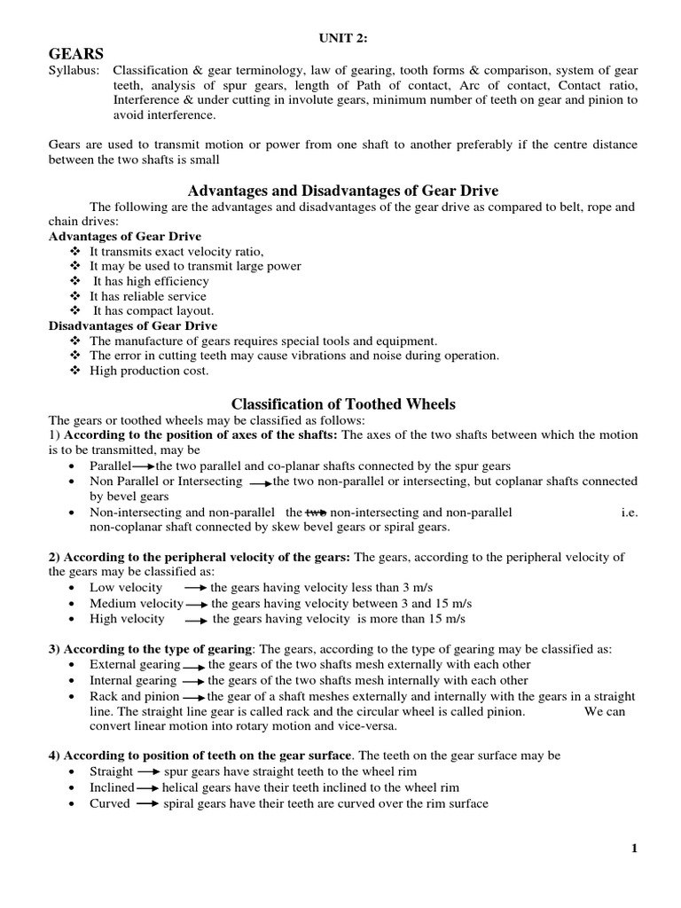 KDM UNIT-2 Gears - Gear Trains | PDF | Gear | Circle