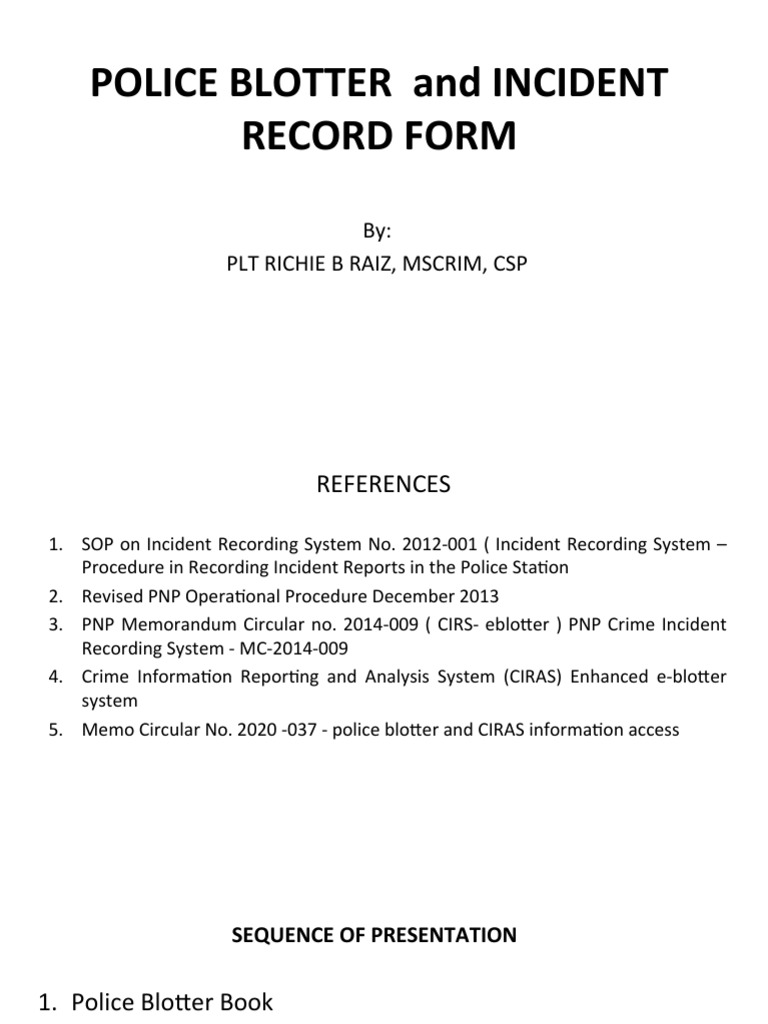Police blotter incident record form pdf