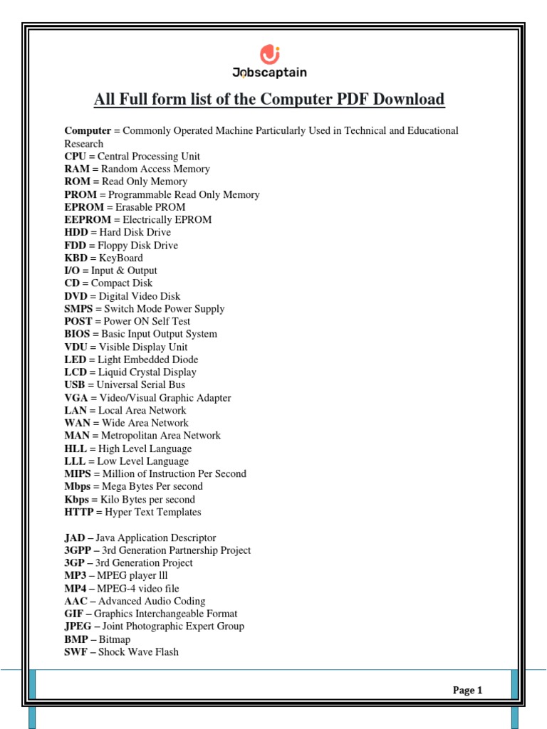 All full form list of the computer pdf download pdf