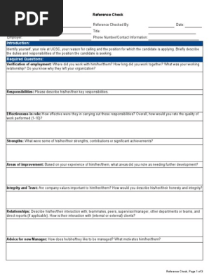 Reference Check Form