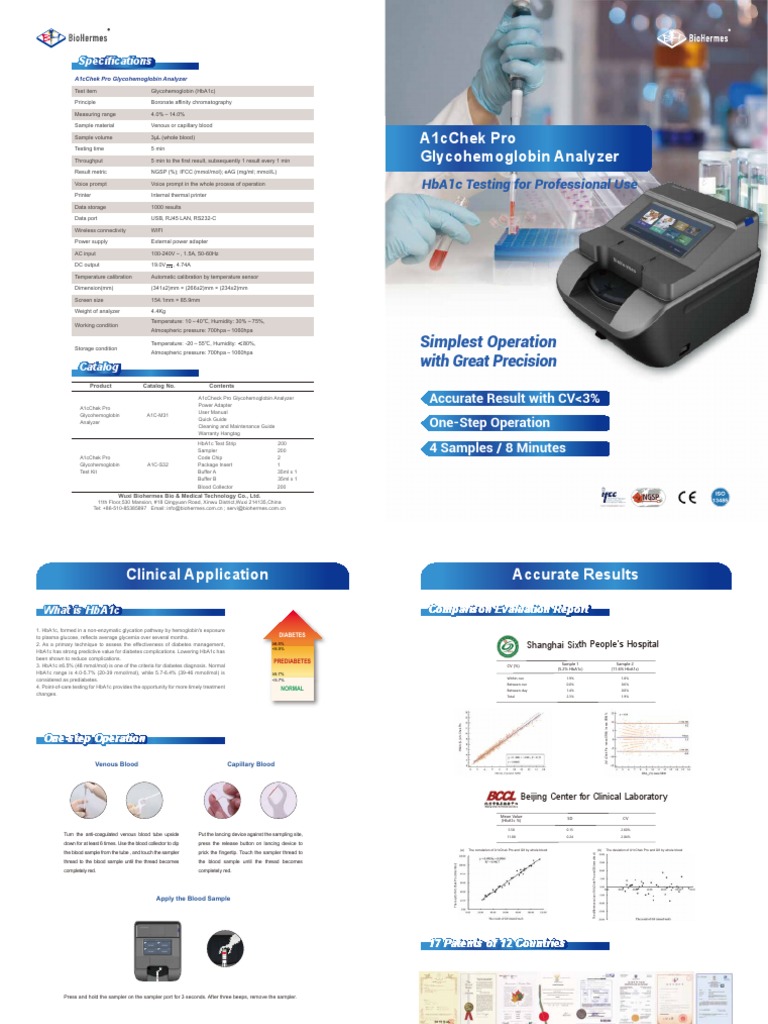 Biohermes A1cChek Pro Analyzer Details | PDF