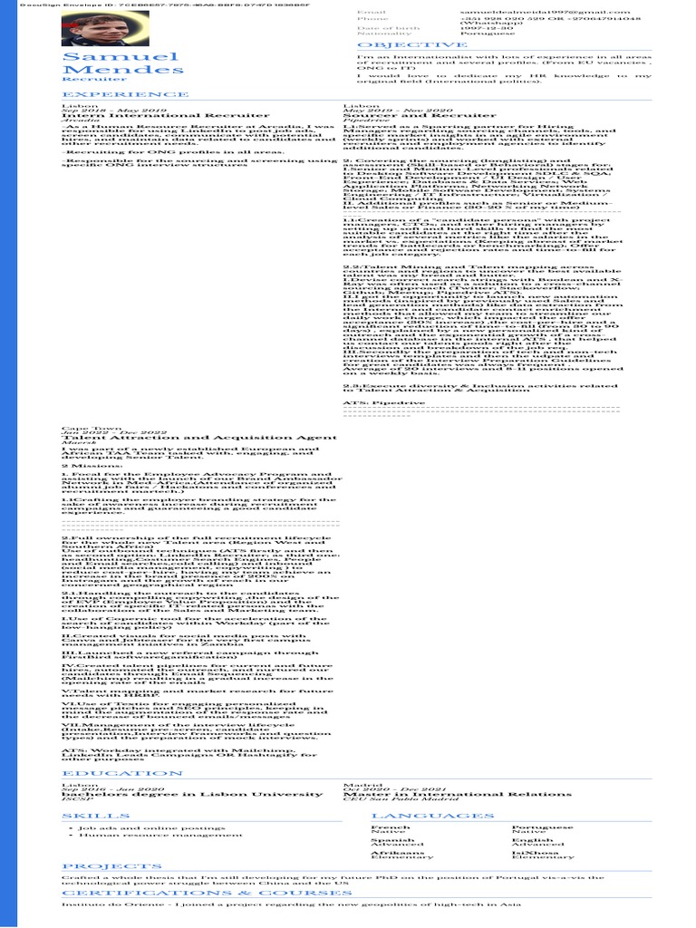 International Recruiter Profile Summary | PDF | Recruitment | Linked In