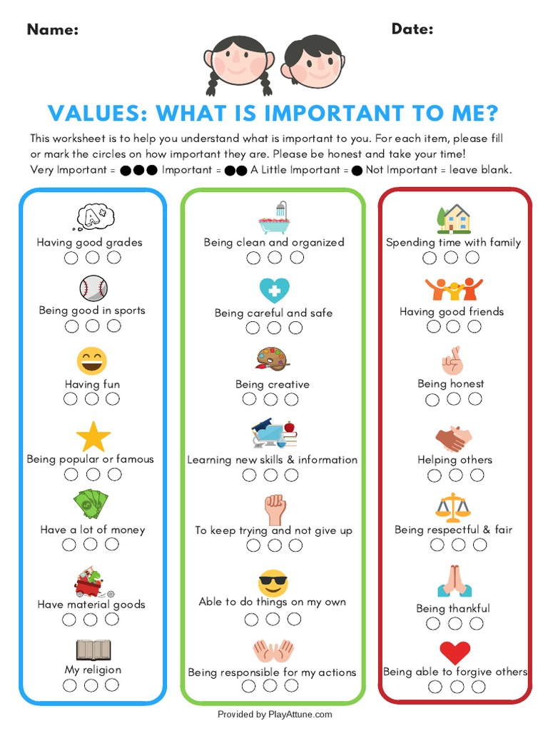 Childrens Values Worksheet | PDF for Free Printable Core Values Worksheet