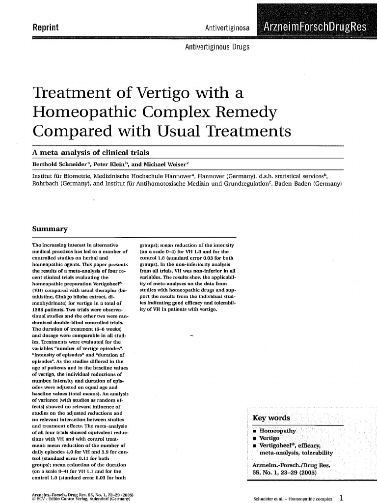 EVIDENCE Vertigo Treatment With A Homeopathic Complex Remedy PDF