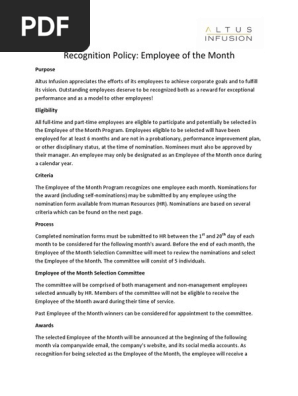 Recognition Policy- Employee of the Monthl