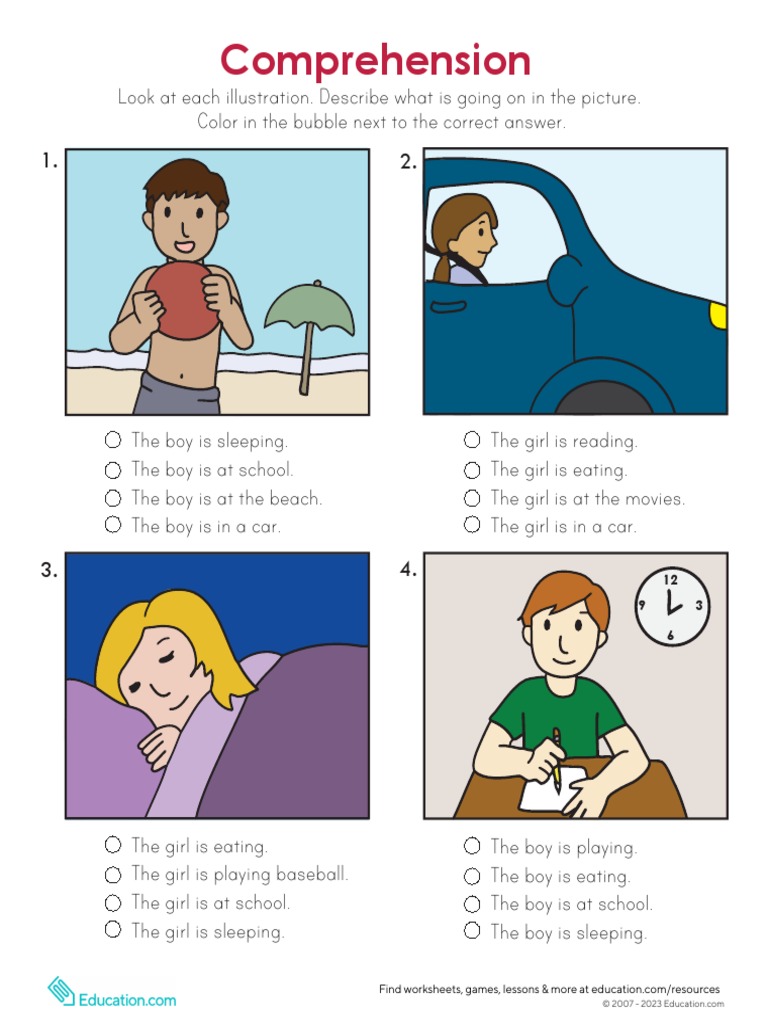Picture Comprehension Worksheet for Grade 1 | PDF | Wellness